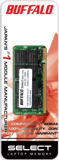 Buffalo 533MHz, PC2-4200 Unbuffered x64 Non-ECC, 200 Pin D2N533B-1G/BR