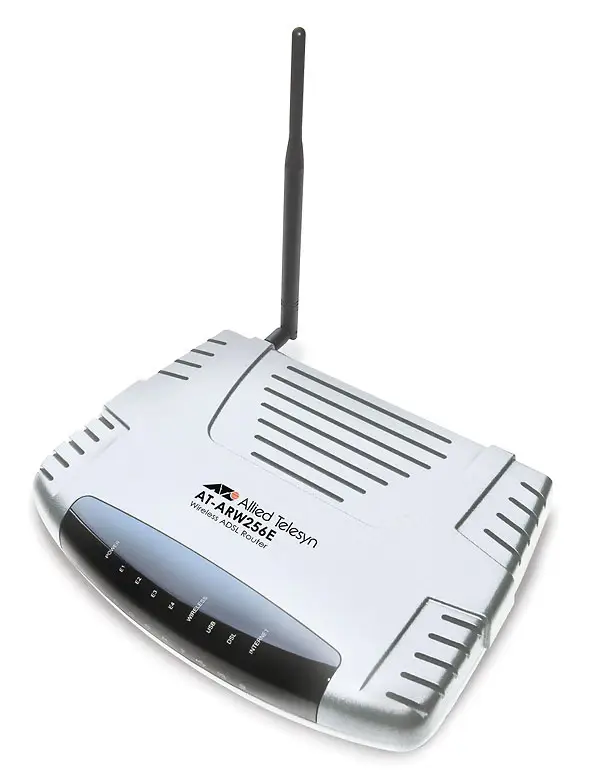 Allied Telesis IEEE 802.11g wireless ADSL bridge/router with 4 Ethernet ports and 1 USB port AT-ARW256E-YY