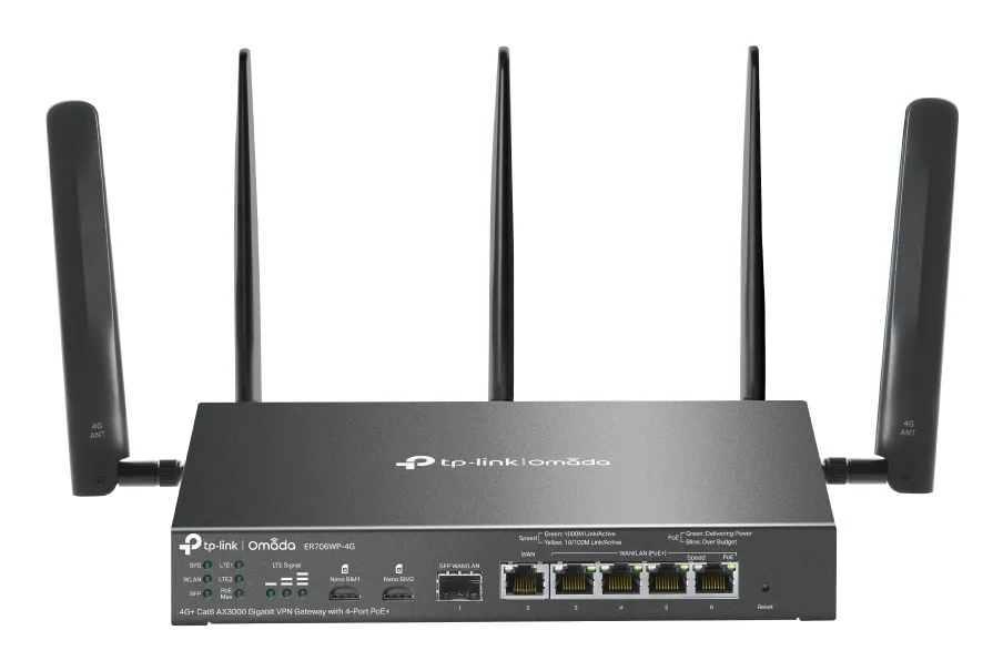 TP-Link ER706WP-4G kablosuz yönlendirici Gigabit Ethernet Çift bant (2,4 GHz / 5 GHz) Siyah