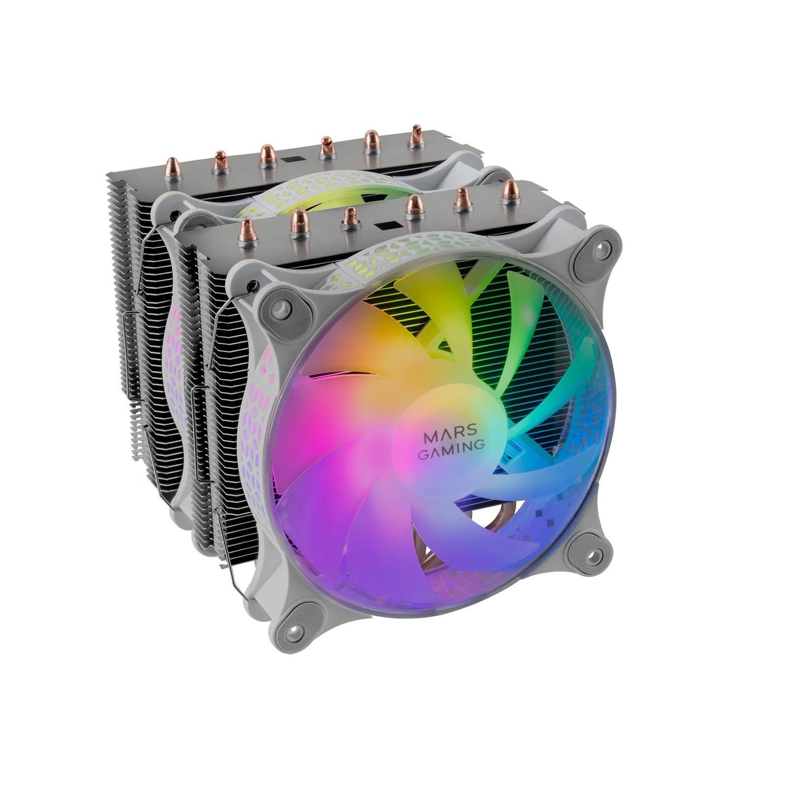 Mars Gaming MCPU-XT White CPU Heatsink Dual Tower Cooling 6 HCT Heatpipes TDP 300W 2 ARGB PWM 12cm Fans MCPUXTW