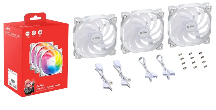 XPG VENTO 120 ARGB PWM Bilgisayar çantası Fan 12 cm Beyaz 3 adet