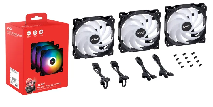 XPG VENTO 120 ARGB PWM Bilgisayar çantası Fan 12 cm Siyah 3 adet