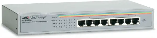 Allied Telesis 8 x 10/100TX FE Switch, Internal PSU - Rackmountable. AT-FS708