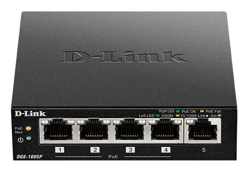 D-Link DGS-1005P/E ağ anahtarı Yönetilmeyen Gigabit Ethernet (10/100/1000) Ethernet üzerinden güç desteği (PoE) Siyah