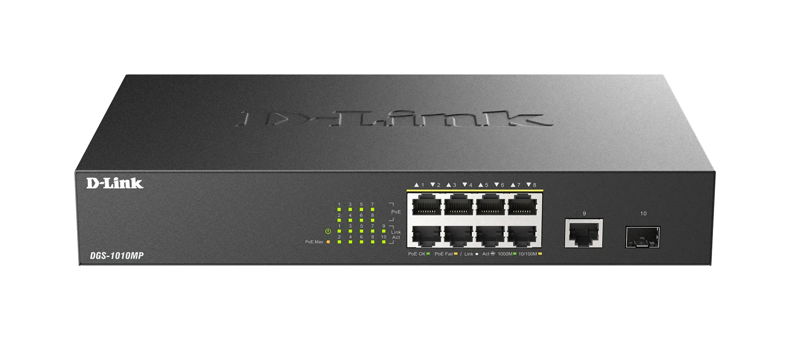 D-Link DGS-1010MP/E ağ anahtarı Yönetilmeyen L2 Gigabit Ethernet (10/100/1000) Ethernet üzerinden güç desteği (PoE) 1U Siyah