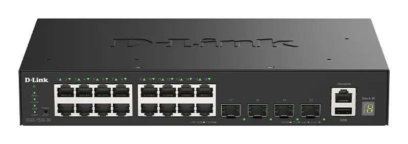 D-Link DGS-1530-20/E ağ anahtarı Gözetilmiş L2 Gigabit Ethernet (10/100/1000) Siyah