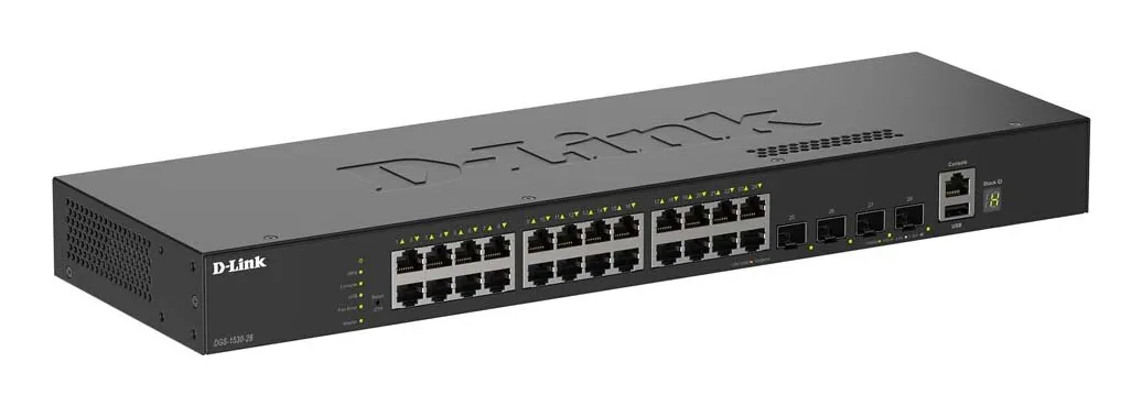 D-Link DGS-1530-28/E ağ anahtarı Gözetilmiş L2 Gigabit Ethernet (10/100/1000) Siyah