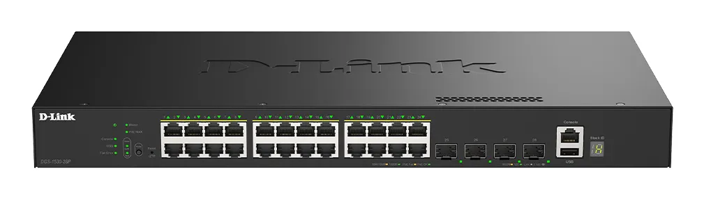 D-Link DGS-1530-28P/E ağ anahtarı Gözetilmiş L2 Gigabit Ethernet (10/100/1000) Ethernet üzerinden güç desteği (PoE) Siyah