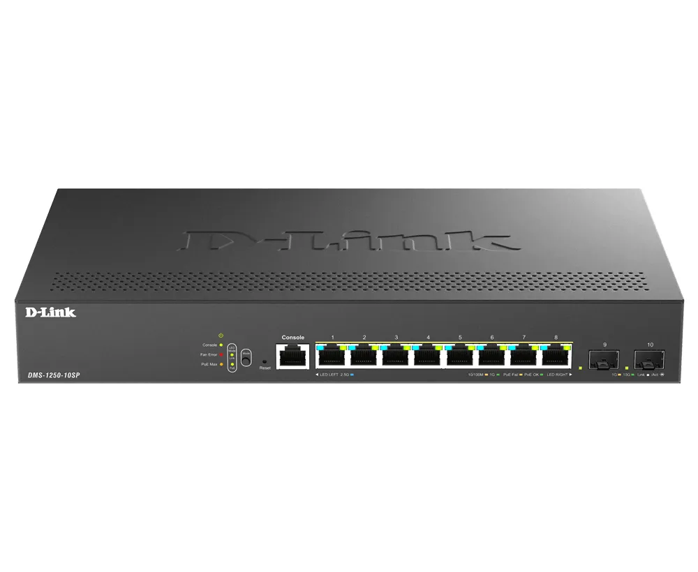 D-Link DMS-1250-10SP Gözetilmiş L2/L3 2.5G Ethernet (100/1000/2500) Ethernet üzerinden güç desteği (PoE) Siyah
