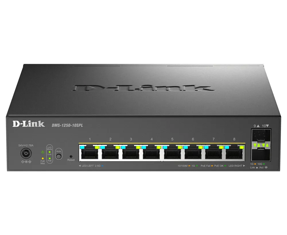 D-Link DMS-1250-10SPL Gözetilmiş L2/L3 2.5G Ethernet (100/1000/2500) Ethernet üzerinden güç desteği (PoE) Siyah