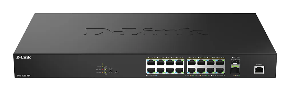 D-Link DMS-1250-18P/E ağ anahtarı Gözetilmiş L2 2.5G Ethernet (100/1000/2500) Ethernet üzerinden güç desteği (PoE) Siyah