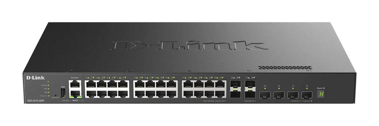 D-Link DXS-3410-32XY ağ anahtarı Gözetilmiş L3 Fast Ethernet (10/100) Siyah