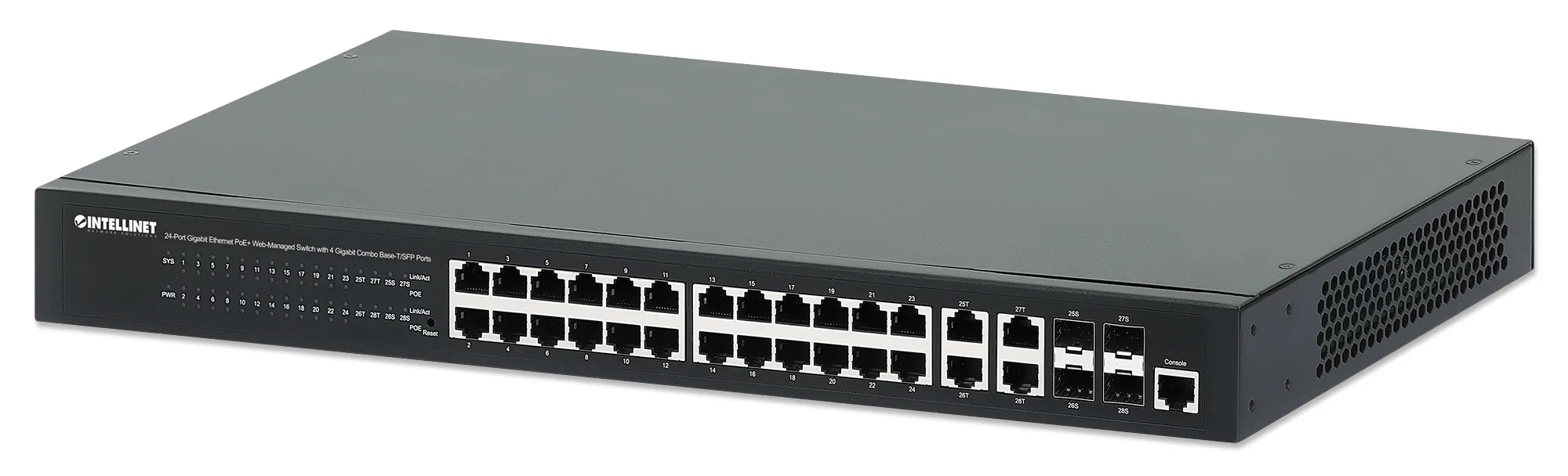 Intellinet 561426-UK ağ anahtarı Gözetilmiş Gigabit Ethernet (10/100/1000) Ethernet üzerinden güç desteği (PoE) 1U Siyah