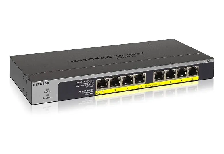 NETGEAR 8-PORT GIGABIT ETHERNET POE+ UNMANAGED SWITCH WITH 60W POE BUDGET (GS108 GS108LP-100NAS
