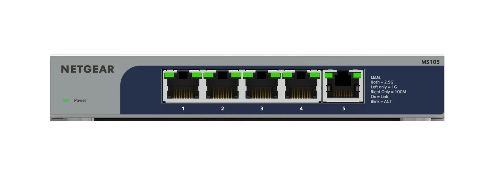 NETGEAR MS105 Yönetilmeyen 2.5G Ethernet (100/1000/2500) Masaüstü/Duvara Monte Mavi, Metalik