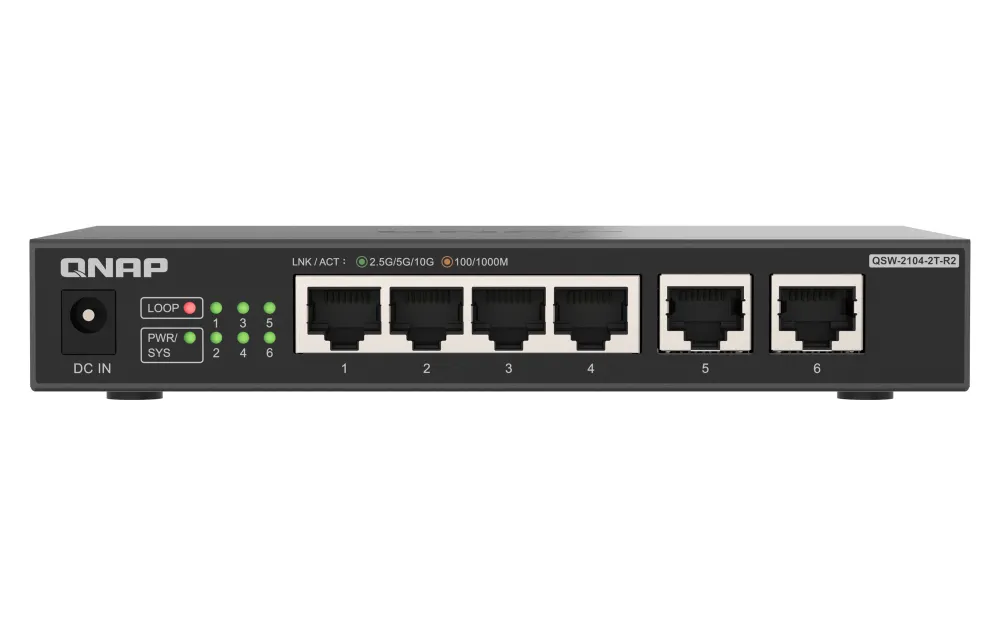 QNAP QSW-2104-2T-R2 ağ anahtarı Yönetilmeyen 10G Ethernet (100/1000/10000) Masaüstü Siyah