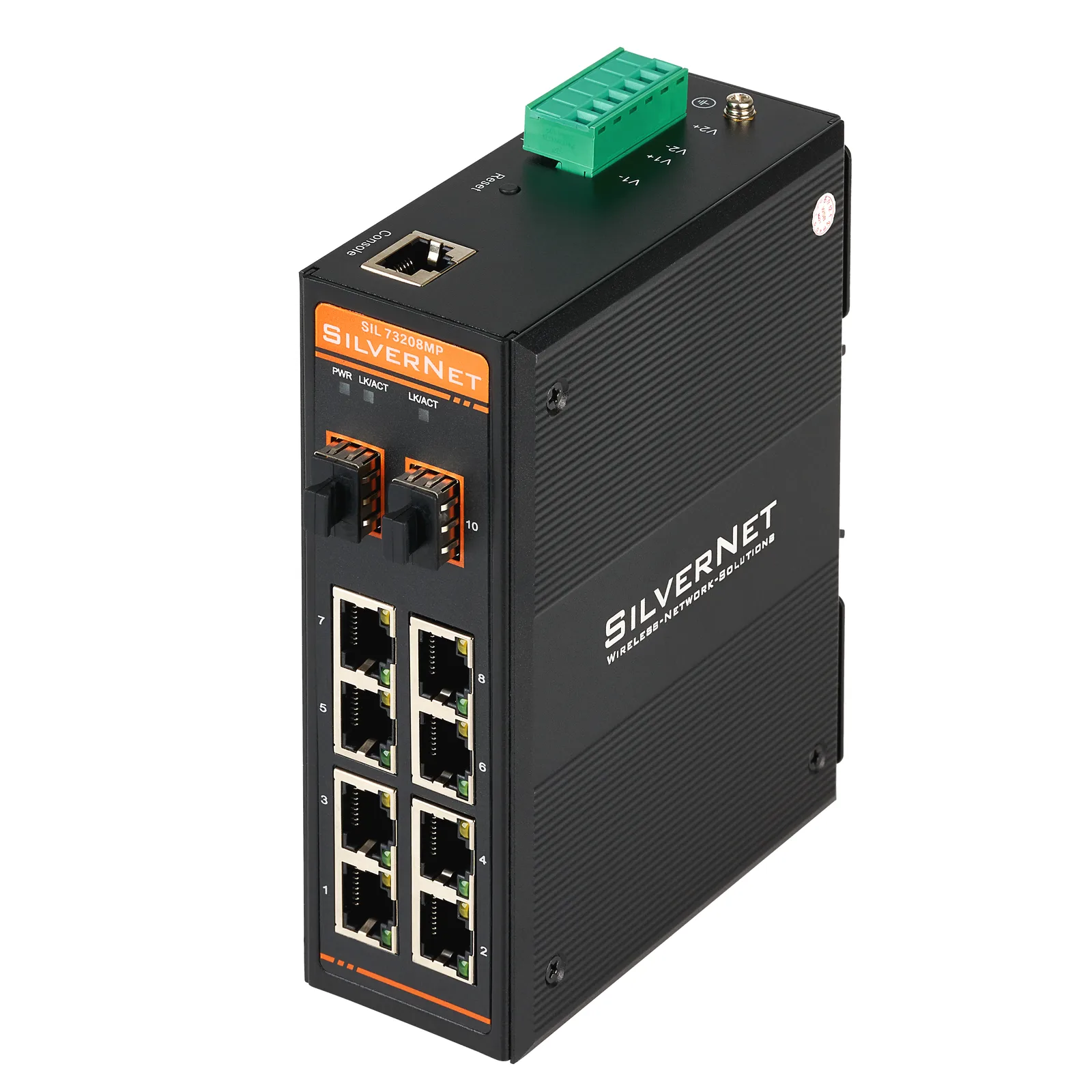 SilverNet SIL 73208MP-12V ağ anahtarı Gözetilmiş L2 Gigabit Ethernet (10/100/1000) Ethernet üzerinden güç desteği (PoE) Siyah