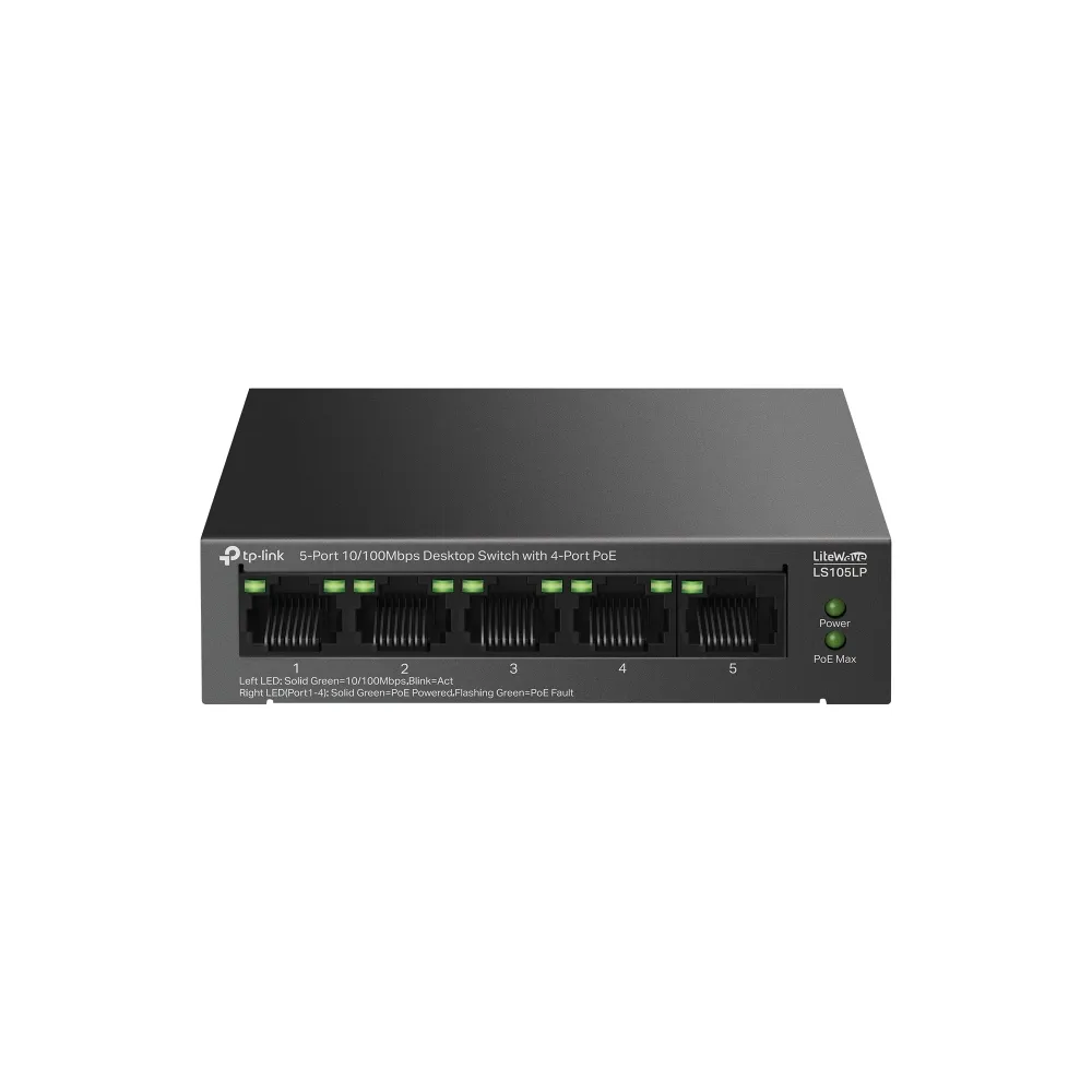 TP-Link LiteWave LS105P Yönetilmeyen Fast Ethernet (10/100) Ethernet üzerinden güç desteği (PoE) Siyah