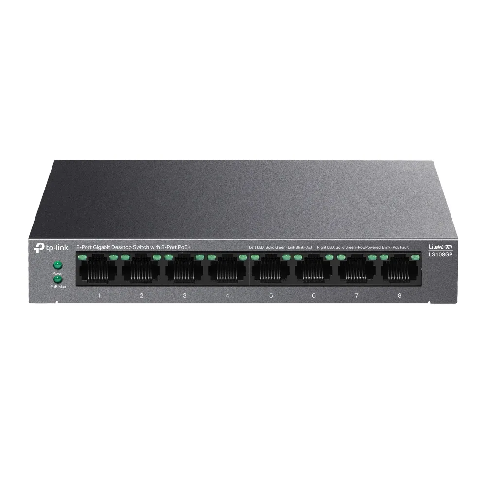 TP-Link LiteWave LS108GP ağ anahtarı Yönetilmeyen Gigabit Ethernet (10/100/1000) Ethernet üzerinden güç desteği (PoE) Siyah