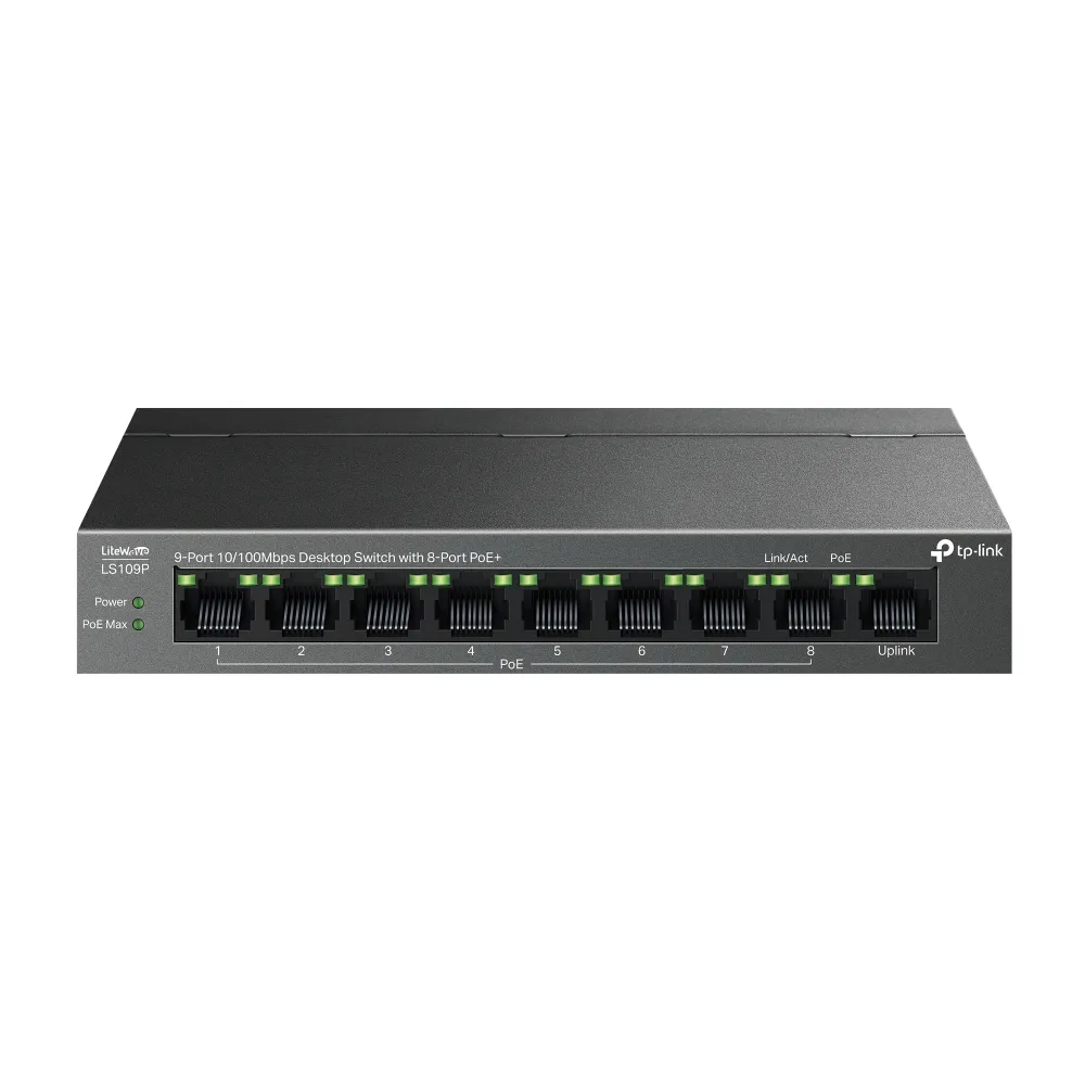 TP-Link LiteWave LS109P ağ anahtarı Yönetilmeyen Fast Ethernet (10/100) Ethernet üzerinden güç desteği (PoE) Siyah