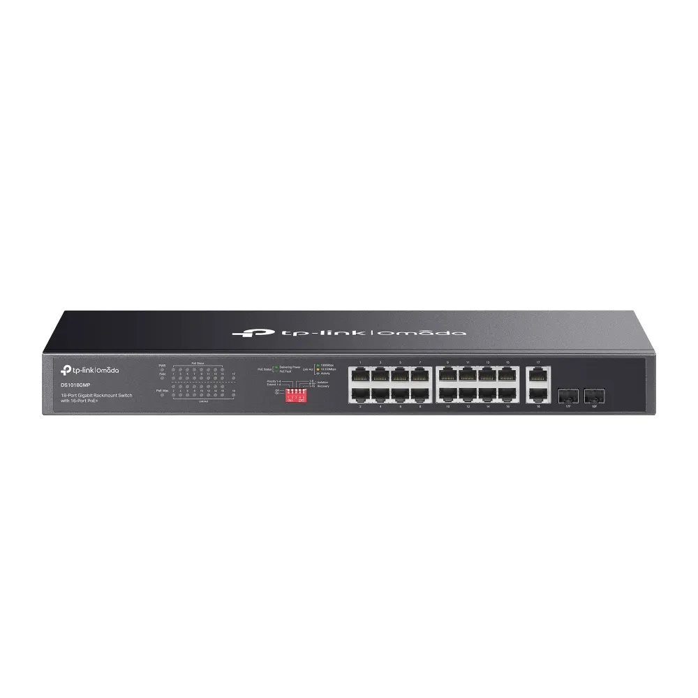 TP-Link Omada DS1018GMP ağ anahtarı Yönetilmeyen Gigabit Ethernet (10/100/1000) Ethernet üzerinden güç desteği (PoE) 1U Siyah