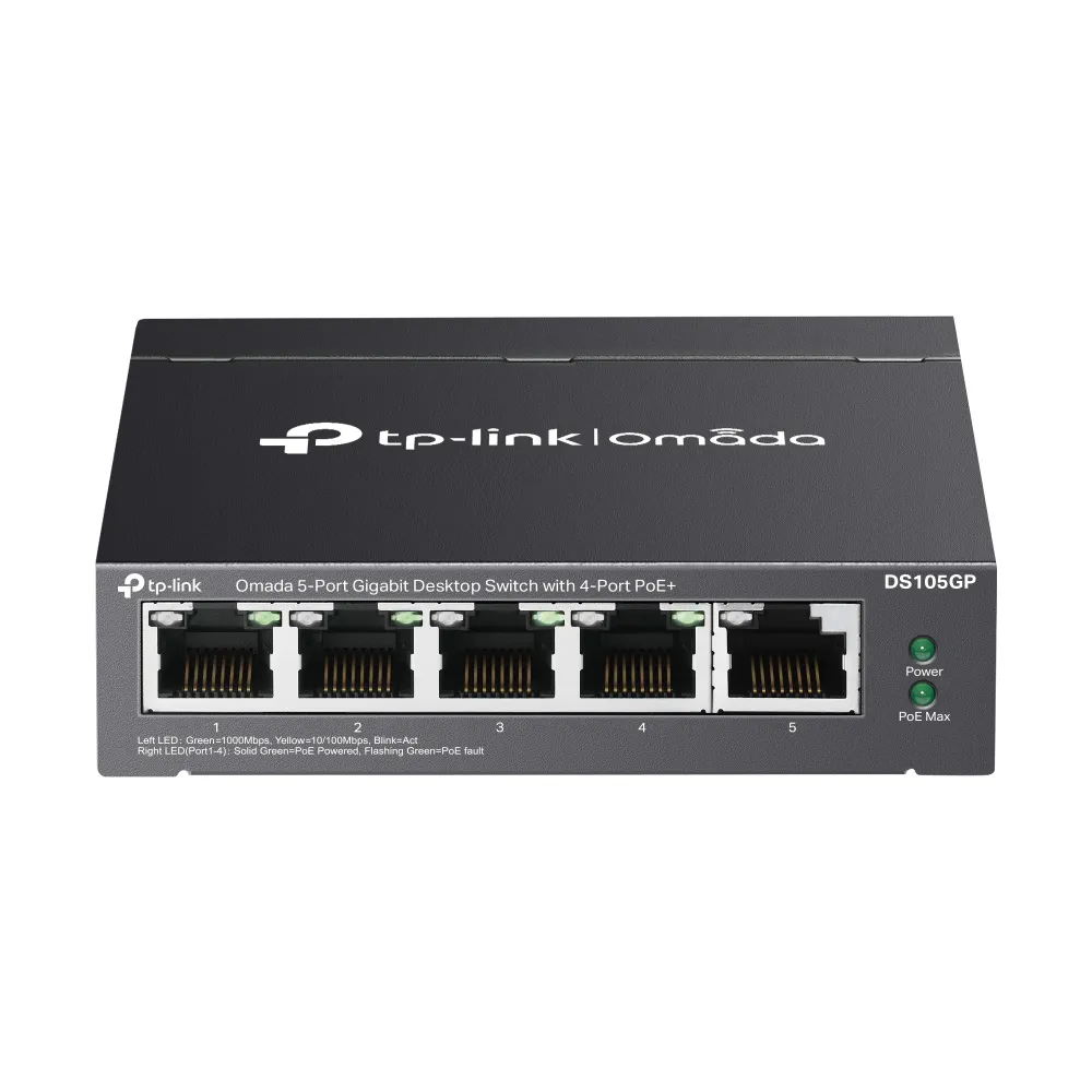 TP-Link Omada DS105GP ağ anahtarı Yönetilmeyen Gigabit Ethernet (10/100/1000) Ethernet üzerinden güç desteği (PoE) Siyah
