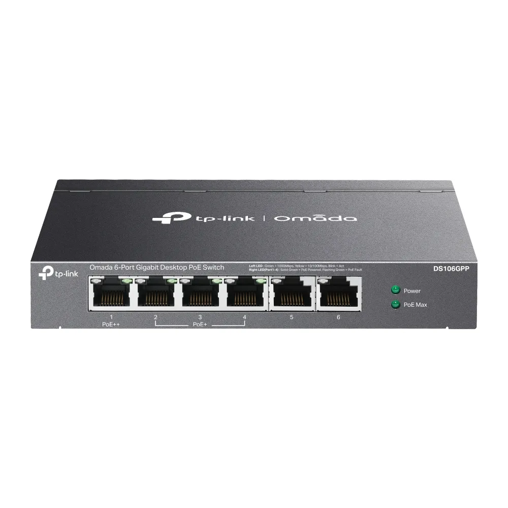 TP-Link Omada DS106GPP ağ anahtarı Yönetilmeyen Gigabit Ethernet (10/100/1000) Ethernet üzerinden güç desteği (PoE) Siyah