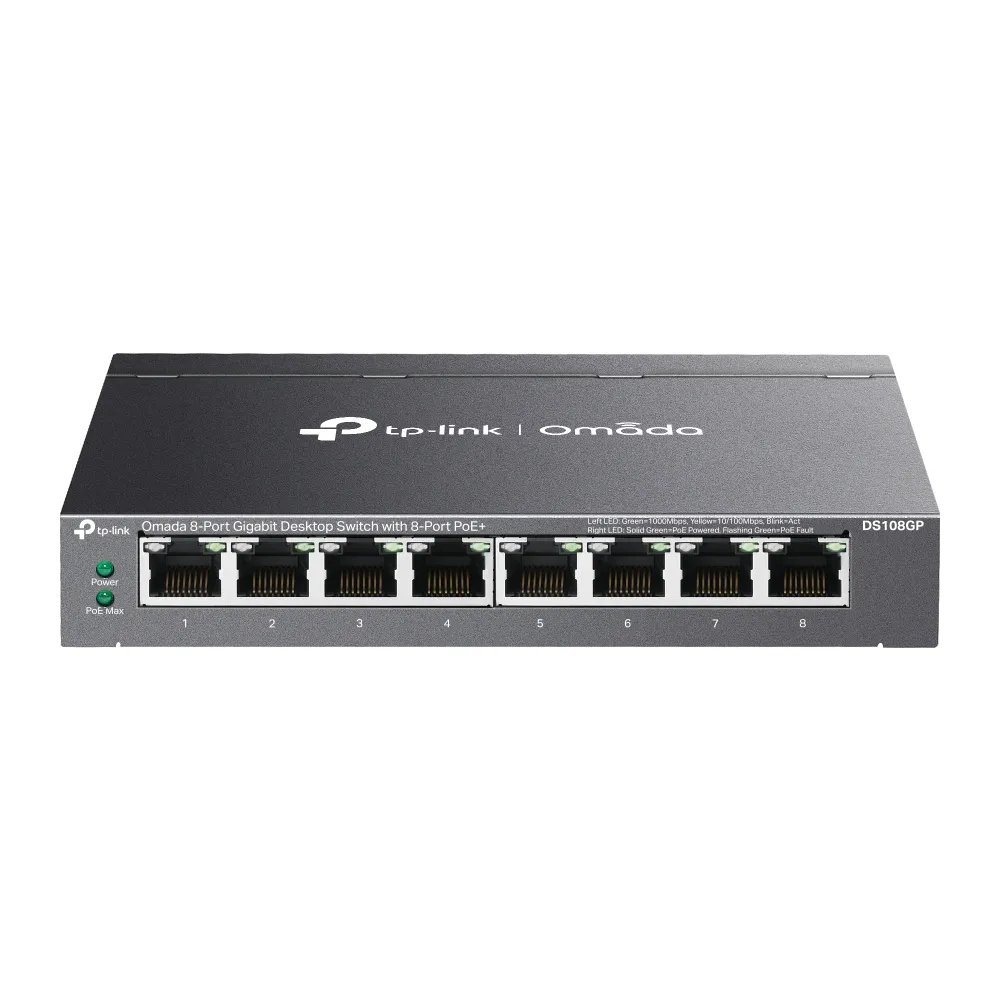 TP-Link Omada DS108GP ağ anahtarı Yönetilmeyen Gigabit Ethernet (10/100/1000) Ethernet üzerinden güç desteği (PoE) Siyah