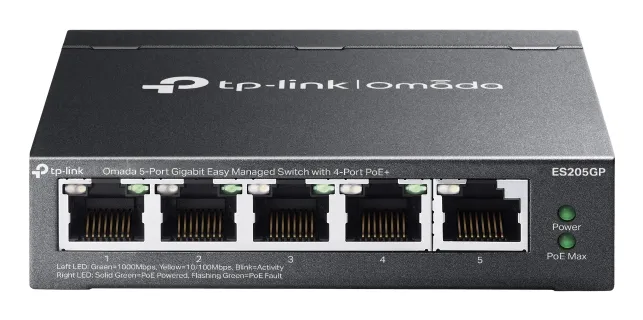 TP-Link Omada ES205GP ağ anahtarı Gözetilmiş Gigabit Ethernet (10/100/1000) Ethernet üzerinden güç desteği (PoE) Siyah