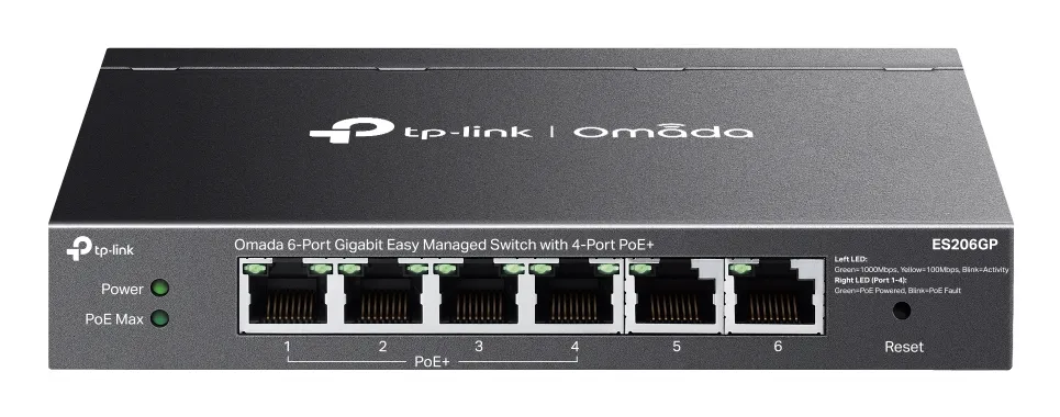 TP-Link Omada ES206GP ağ anahtarı Gözetilmiş Gigabit Ethernet (10/100/1000) Ethernet üzerinden güç desteği (PoE) Siyah