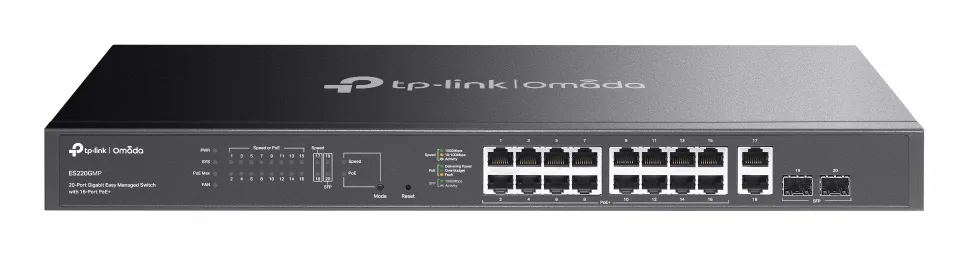 TP-Link Omada ES220GMP ağ anahtarı Gözetilmiş L2 Gigabit Ethernet (10/100/1000) Ethernet üzerinden güç desteği (PoE) Siyah