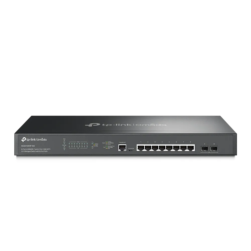 TP-Link Omada SG3210XHP-M2 ağ anahtarı Gözetilmiş L2+ 2.5G Ethernet (100/1000/2500) Ethernet üzerinden güç desteği (PoE) 1U Siyah