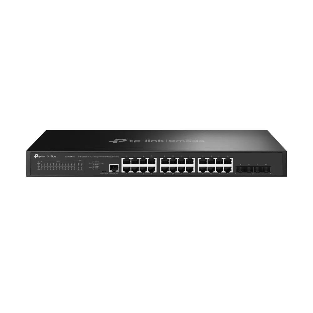 TP-Link Omada SG3428X-M2 ağ anahtarı Gözetilmiş L2+ 2.5G Ethernet (100/1000/2500) 1U Siyah