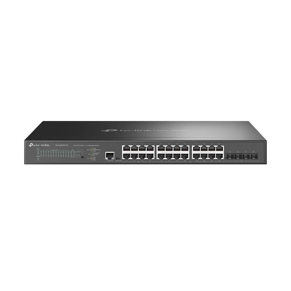 TP-Link Omada SG3428XPP-M2 ağ anahtarı Gözetilmiş L2+ 2.5G Ethernet (100/1000/2500) Ethernet üzerinden güç desteği (PoE) 1U Siyah