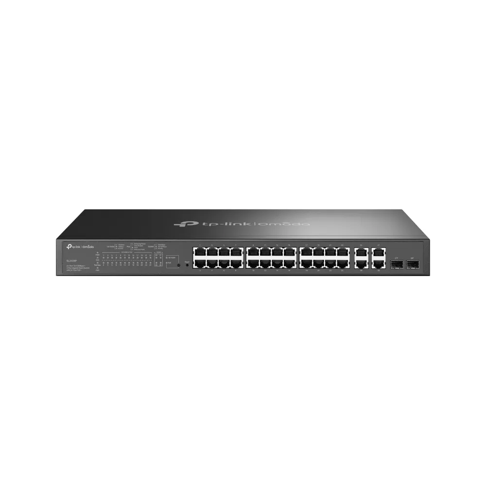 TP-Link Omada SL2428P ağ anahtarı Gözetilmiş L2 Fast Ethernet (10/100) Ethernet üzerinden güç desteği (PoE) 1U Siyah