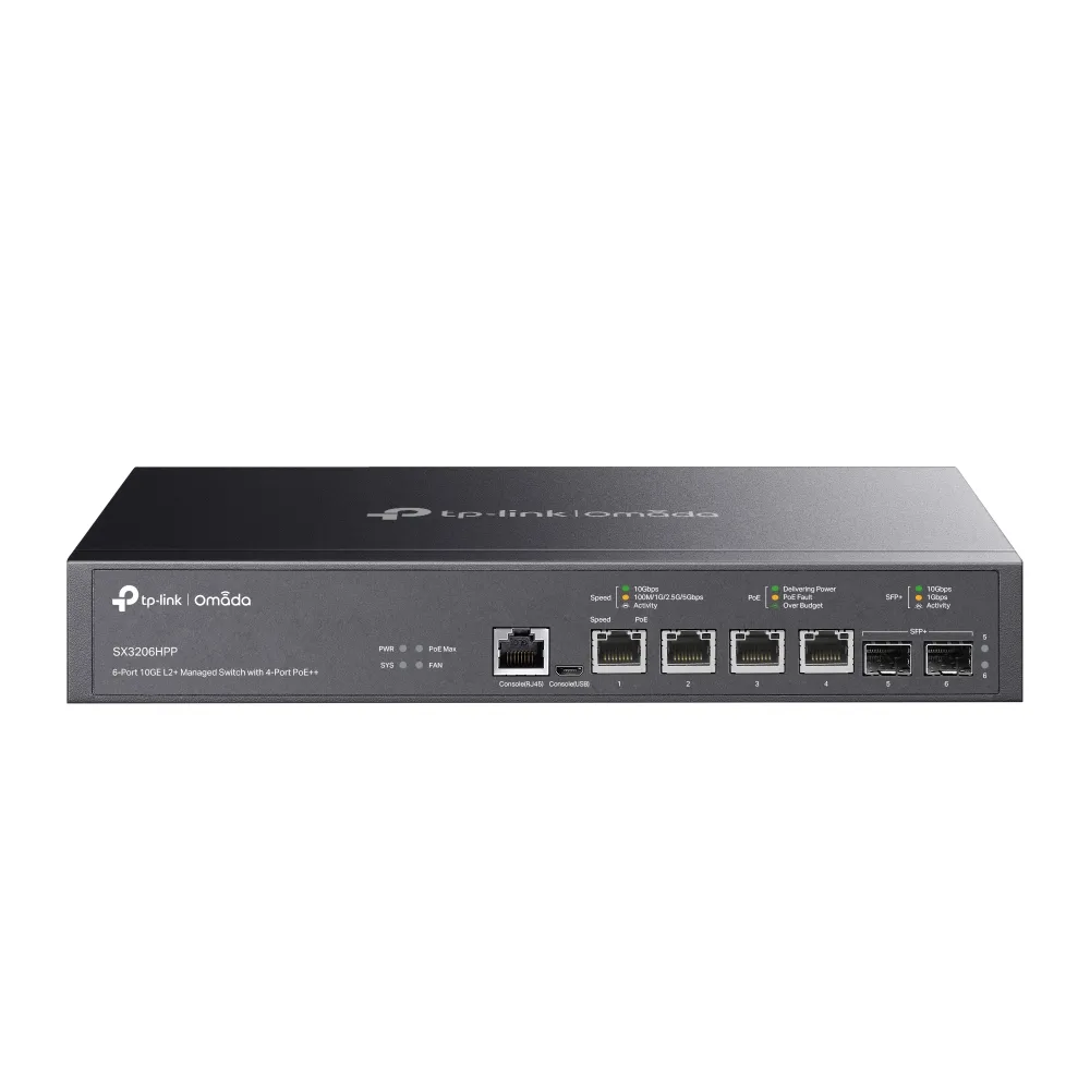 TP-Link Omada SX3206HPP ağ anahtarı Gözetilmiş L2+ 10G Ethernet (100/1000/10000) Ethernet üzerinden güç desteği (PoE) Siyah