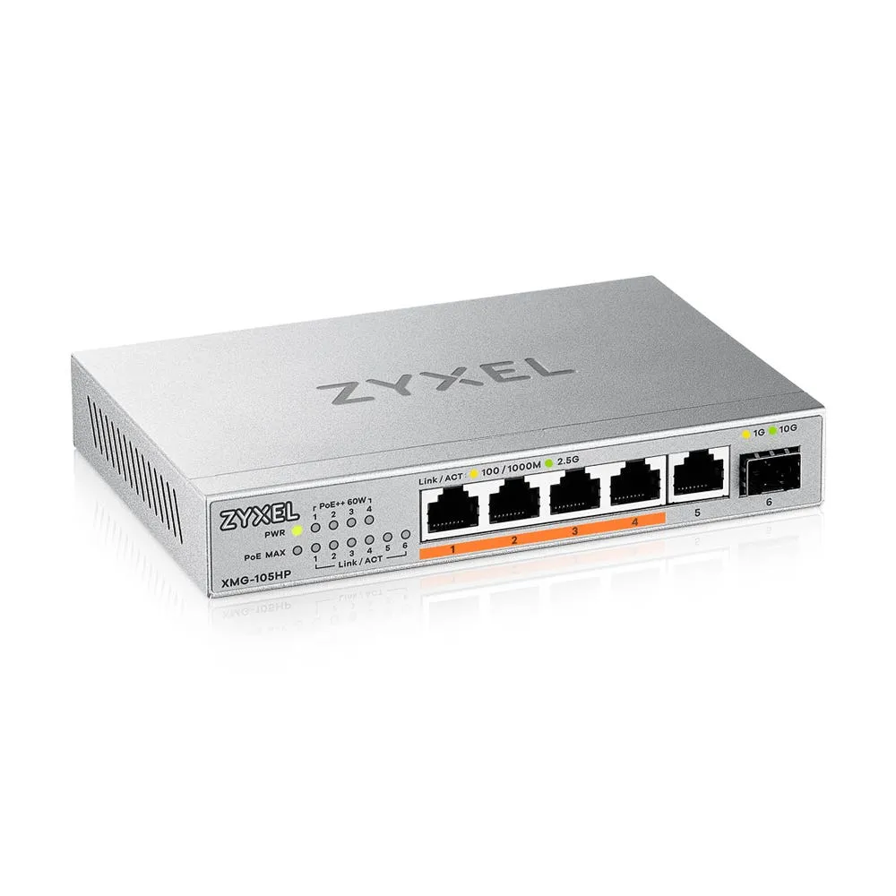 Zyxel XMG-105HP Yönetilmeyen 2.5G Ethernet (100/1000/2500) Ethernet üzerinden güç desteği (PoE) Gümüş