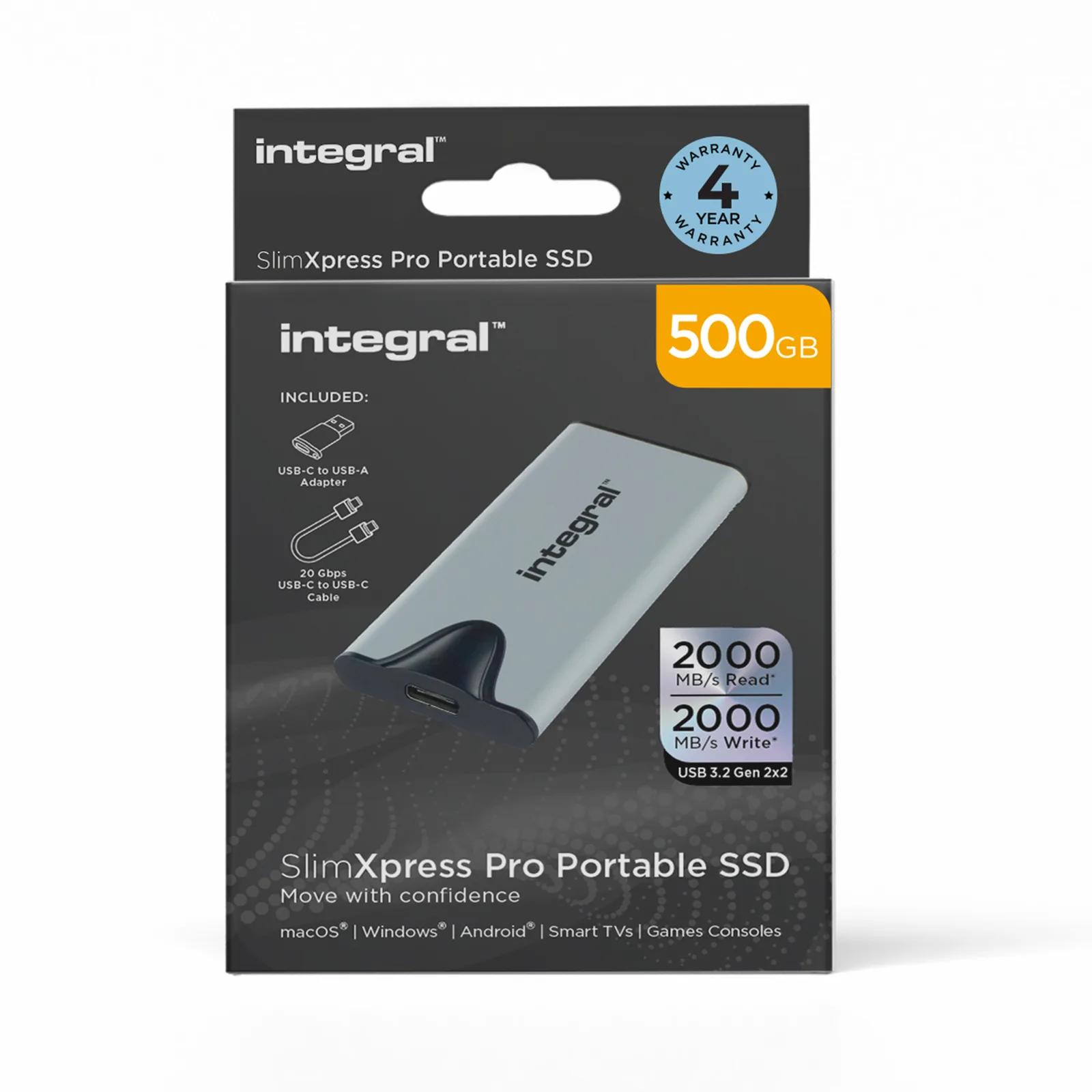 Integral SlimXpress Pro INSSD500GPORT3.2SLIMXS harici SSD Thunderbolt teknolojisi 500 GB USB C Tipi USB 3.2 Gen 2x2 Gümüş