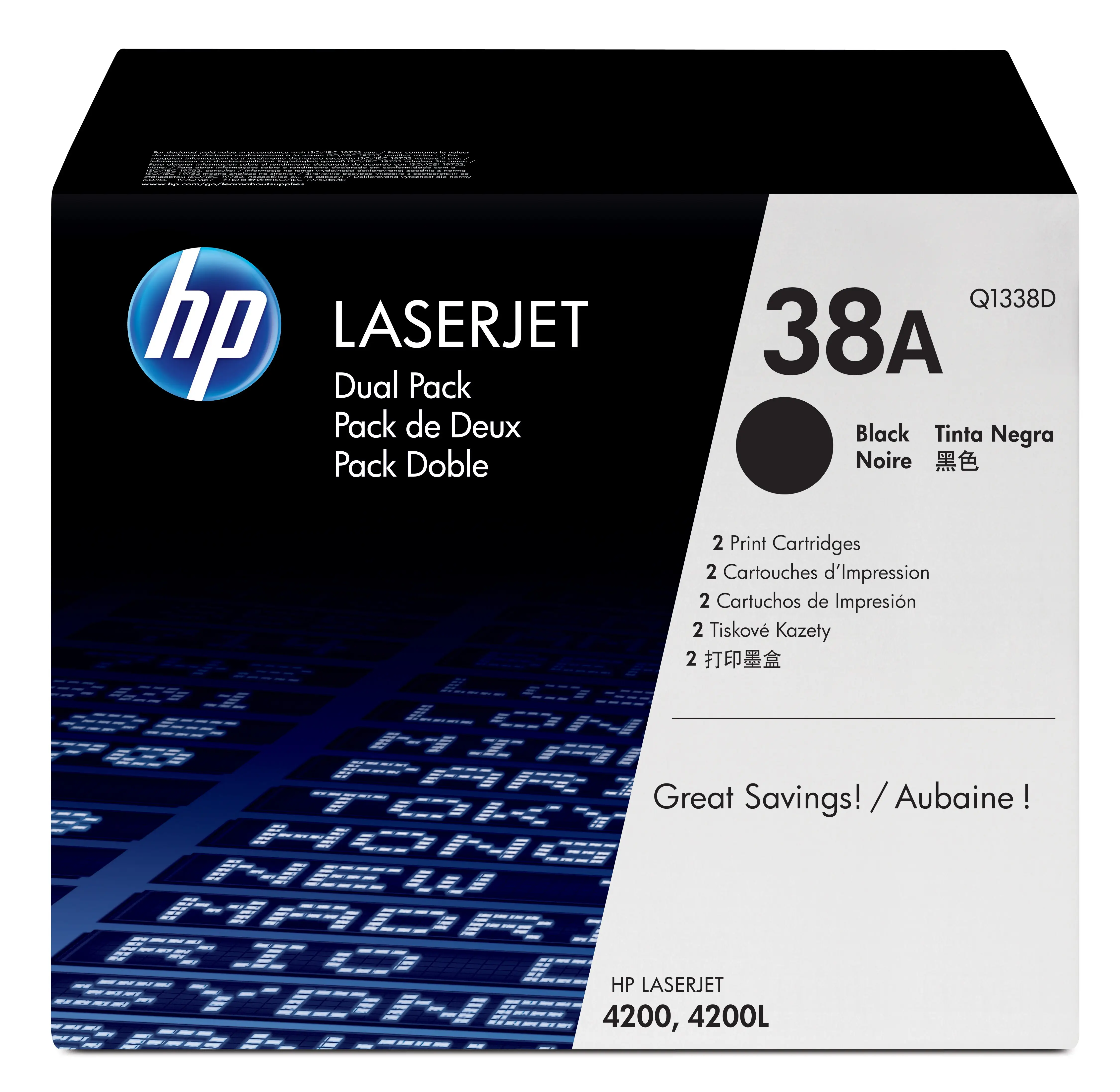 HP 38A 2-pack Black Original LaserJet Toner Cartridges Q1338D