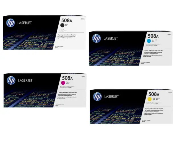 HP 508A B/C/Y/M Original LaserJet Toner Cartridges CF360A+CF361A+CF362A+CF363A