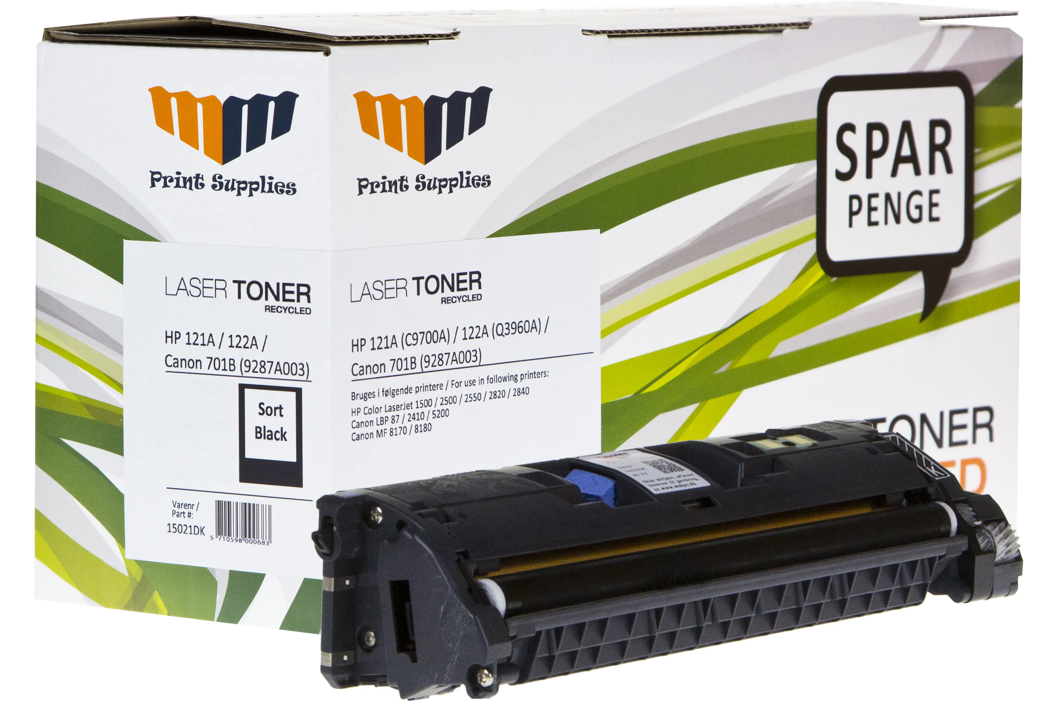 MM Black Laser Toner - HP 121A & 122A (C9700A / Q3960A) / Canon CRT-701BK (9287A003) - For HP Color LaserJet / Canon LBP & MF 15021DK