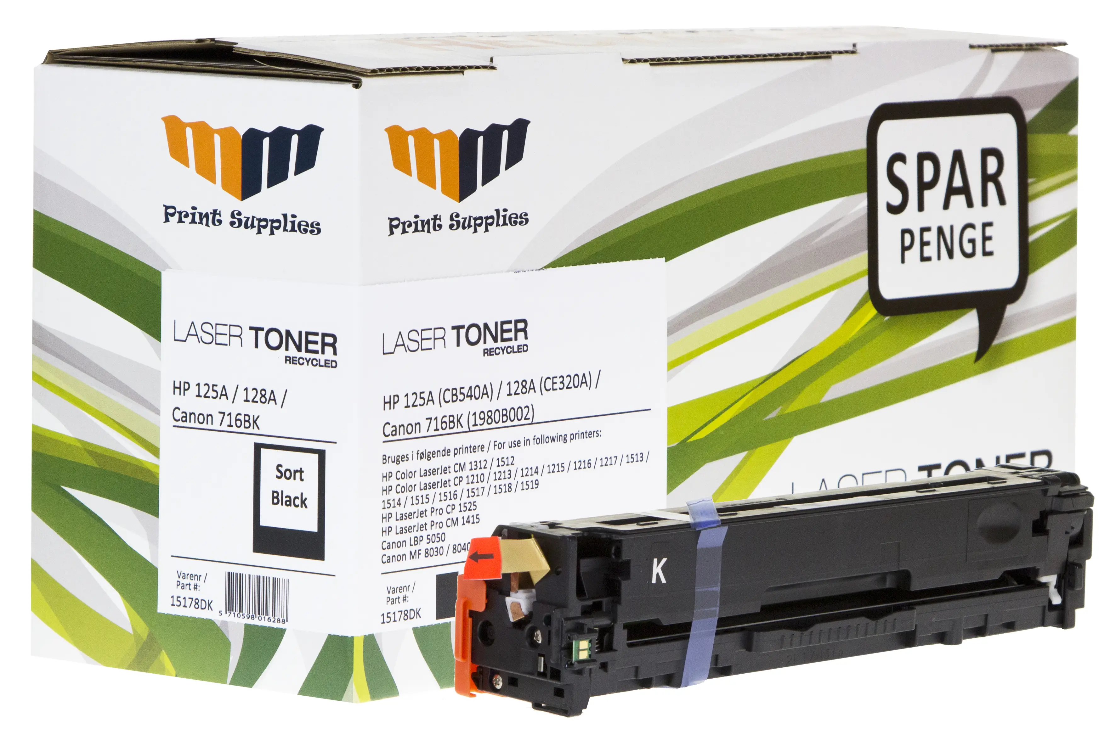 MM Black Laser Toner - HP 125A (CB540A) / 128A (CE320A) / Canon 716BK (1980B002) - For HP Color LaserJet / HP LaserJet Pro / Canon LBP & MF 15178DK