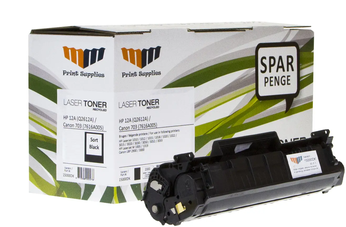MM Black Laser Toner - HP 12A (Q2612A) / Canon CRT-703 (7616A005) - For HP LaserJet / Canon LBP 15000DK