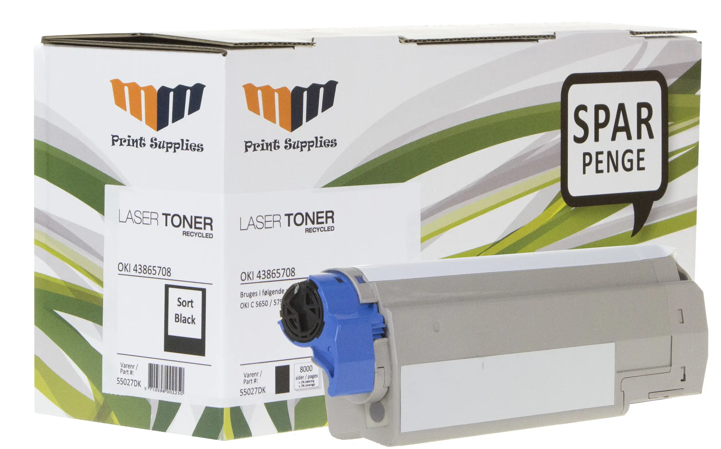 MM Black Laser Toner - OKI 43865708 - For OKI C 5650 / 5750 55027DK