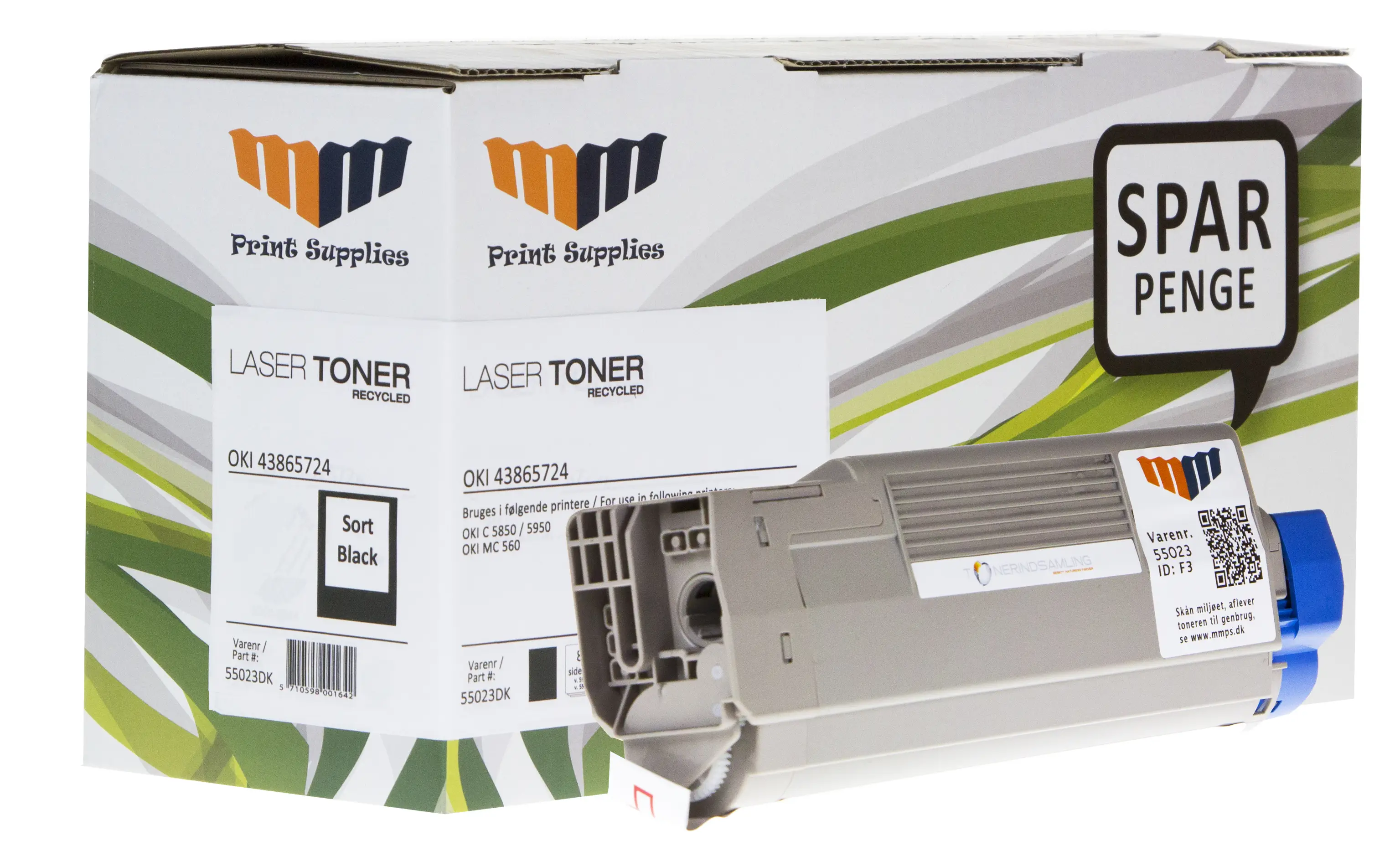 MM Black Laser Toner - OKI 43865724 - For OKI C 5850 / 5950 / MC 560 55023DK