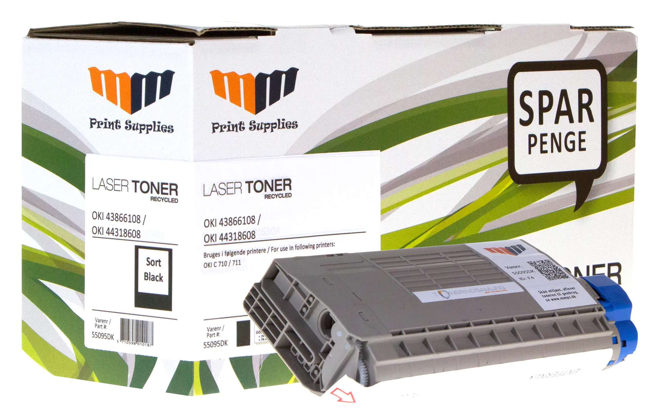 MM Black Laser Toner - OKI 43866108 / 44318608 - For OKI C 710 / 711 55095DK