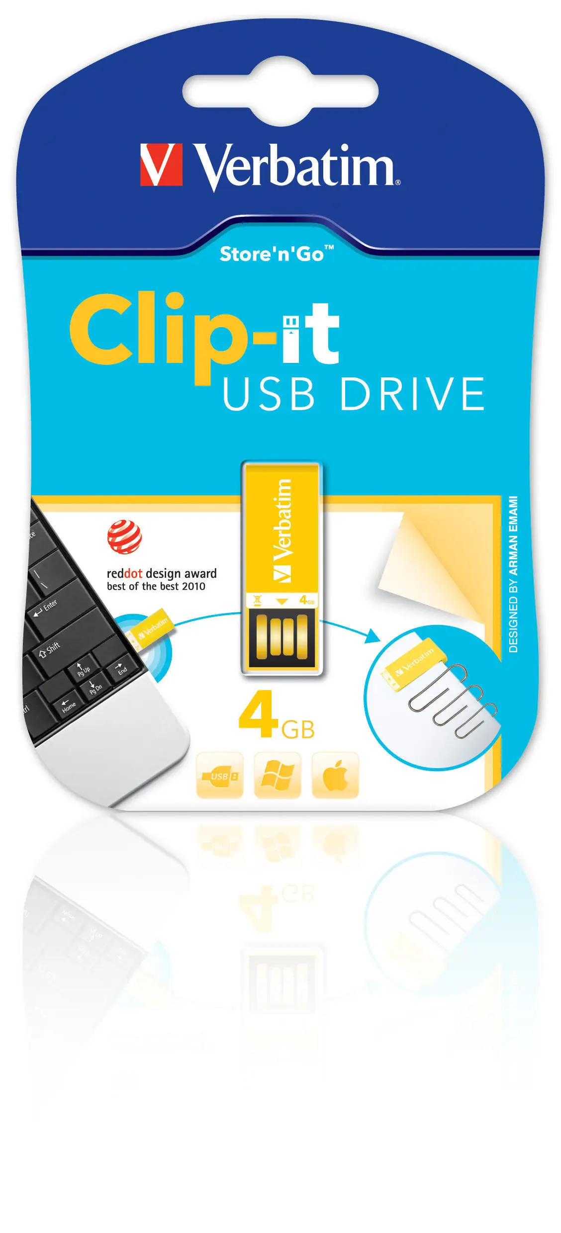 Verbatim USB Drive 2.0 4GB Clip-It Yellow 43912