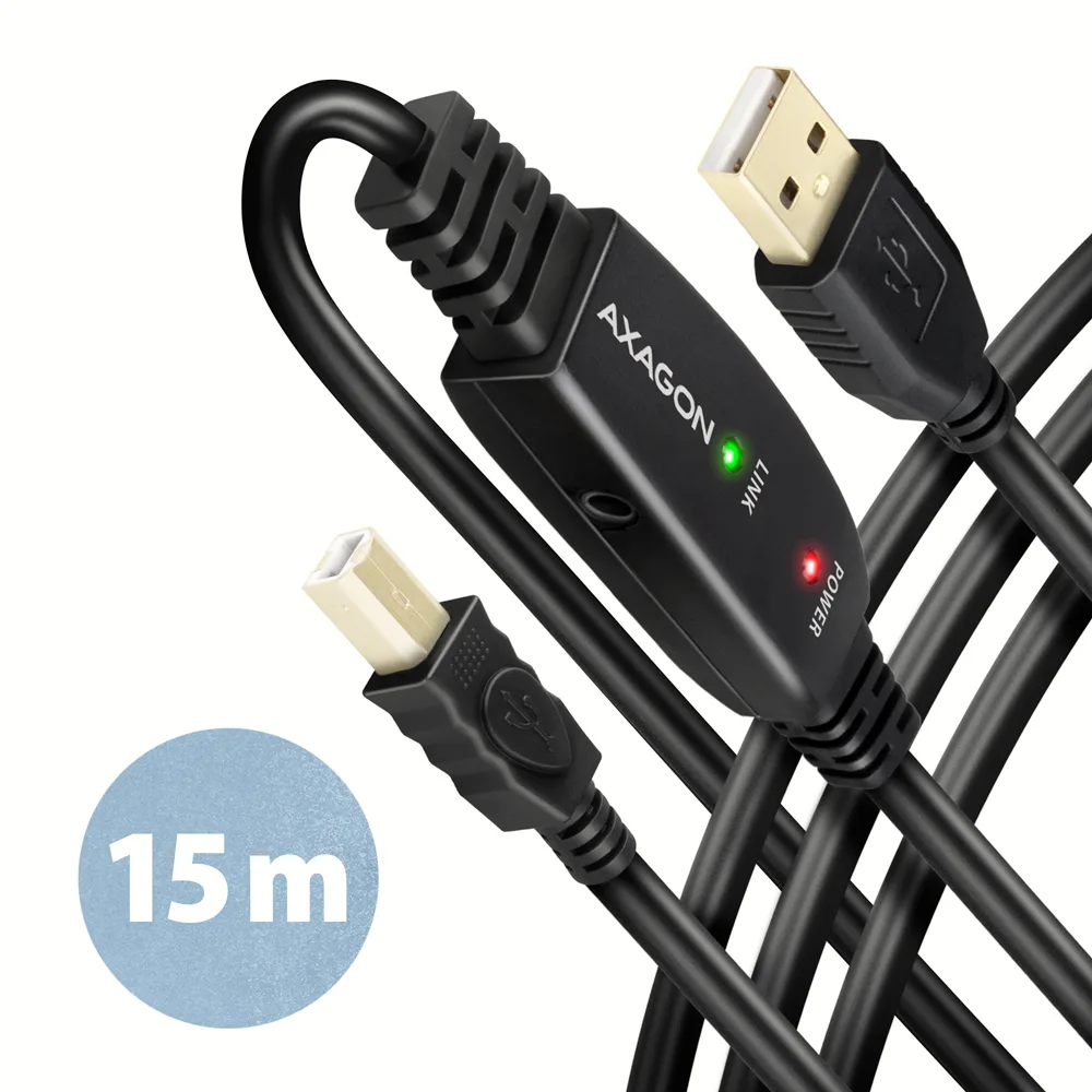 Axagon ADR-215B USB 2.0 A-M -> B-M active connecting/repeater cable 15m - Kabel - Digital/Daten