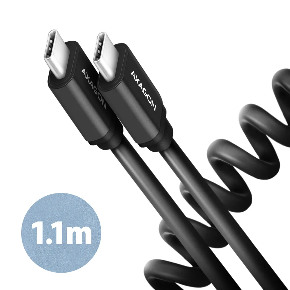 Axagon Data and charging USB 2.0 cable 1.1 m long. PD 60W, 3A. Black twisted. BUCM-CM20TB