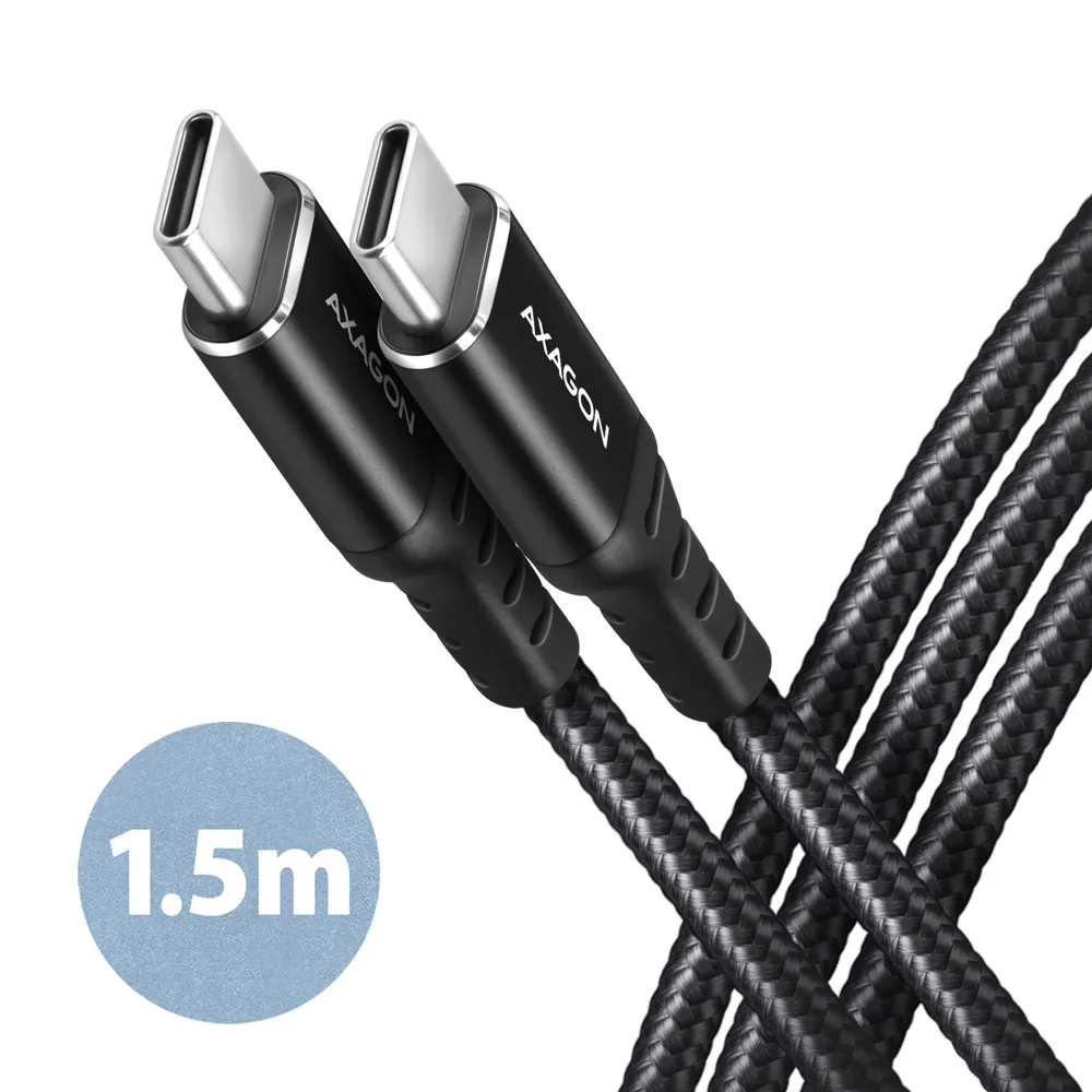 Axagon Data and charging USB 2.0 cable 1.5 m long. PD 60W, 3A. Black braided. BUCM-CM15AB